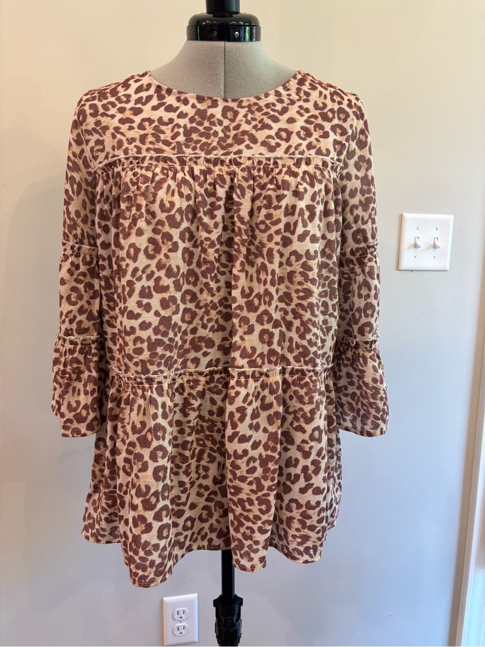 Cato Brown and Cream Leopard Print Peasant Tunic